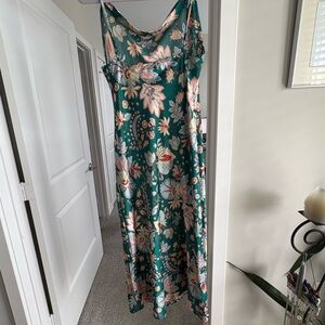 Floral Maxi Dress in Green and Pink
